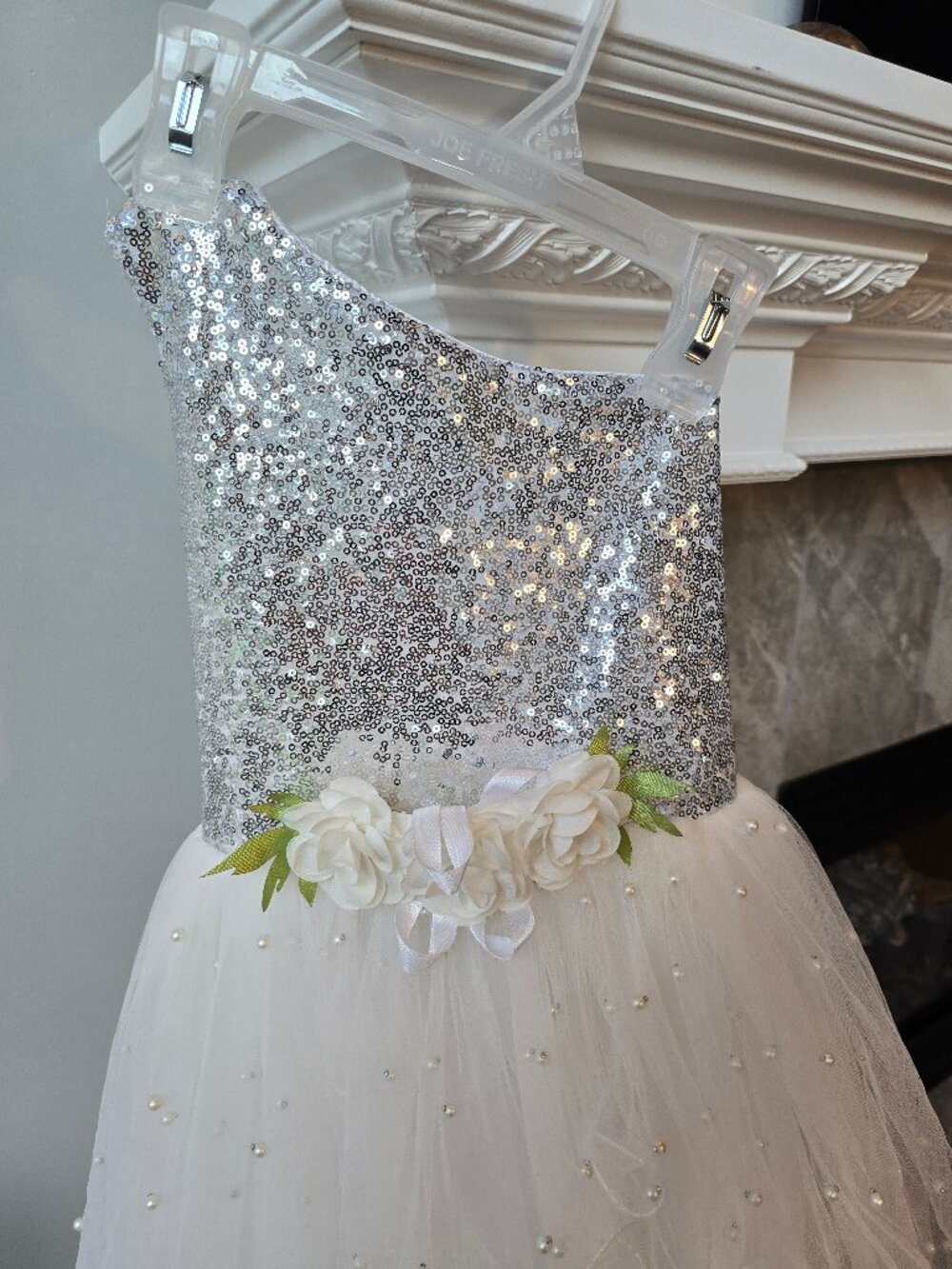Silver Sequin & White Tulle Special Occasion / Flower Girl Dress - size 4